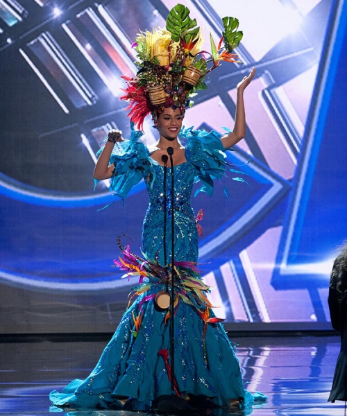 Sharlene Radlein, Miss Jamaica 2015 debuts her National Costume on stage at Planet Hollywood Resort & Casino Wednesday, December 16, 2015. The 2015 Miss Universe contestants are touring, filming, rehearsing and preparing to compete for the DIC Crown in Las Vegas. Tune in to the FOX telecast at 7:00 PM ET live/PT tape-delayed on Sunday, Dec. 20, from Planet Hollywood Resort & Casino in Las Vegas to see who will become Miss Universe 2015. HO/The Miss Universe Organization