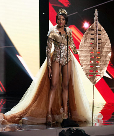 Refilwe Mthimunye, Miss South Africa 2015 debuts her National Costume on stage at Planet Hollywood Resort & Casino Wednesday, December 16, 2015. The 2015 Miss Universe contestants are touring, filming, rehearsing and preparing to compete for the DIC Crown in Las Vegas. Tune in to the FOX telecast at 7:00 PM ET live/PT tape-delayed on Sunday, Dec. 20, from Planet Hollywood Resort & Casino in Las Vegas to see who will become Miss Universe 2015. HO/The Miss Universe Organization