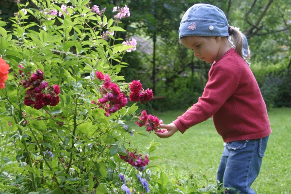 ребенок возле цветов -фото