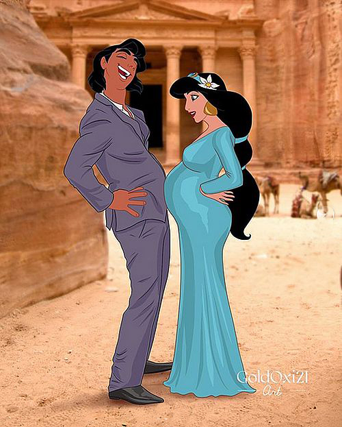 Аладдин и Жасмин на фоне храма Эль-Хазне