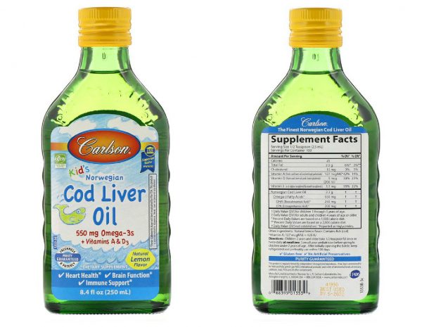 Carlson Labs, Cod Liver Oil, Natural Lemon Flavor, риб’ячий жир для дітей